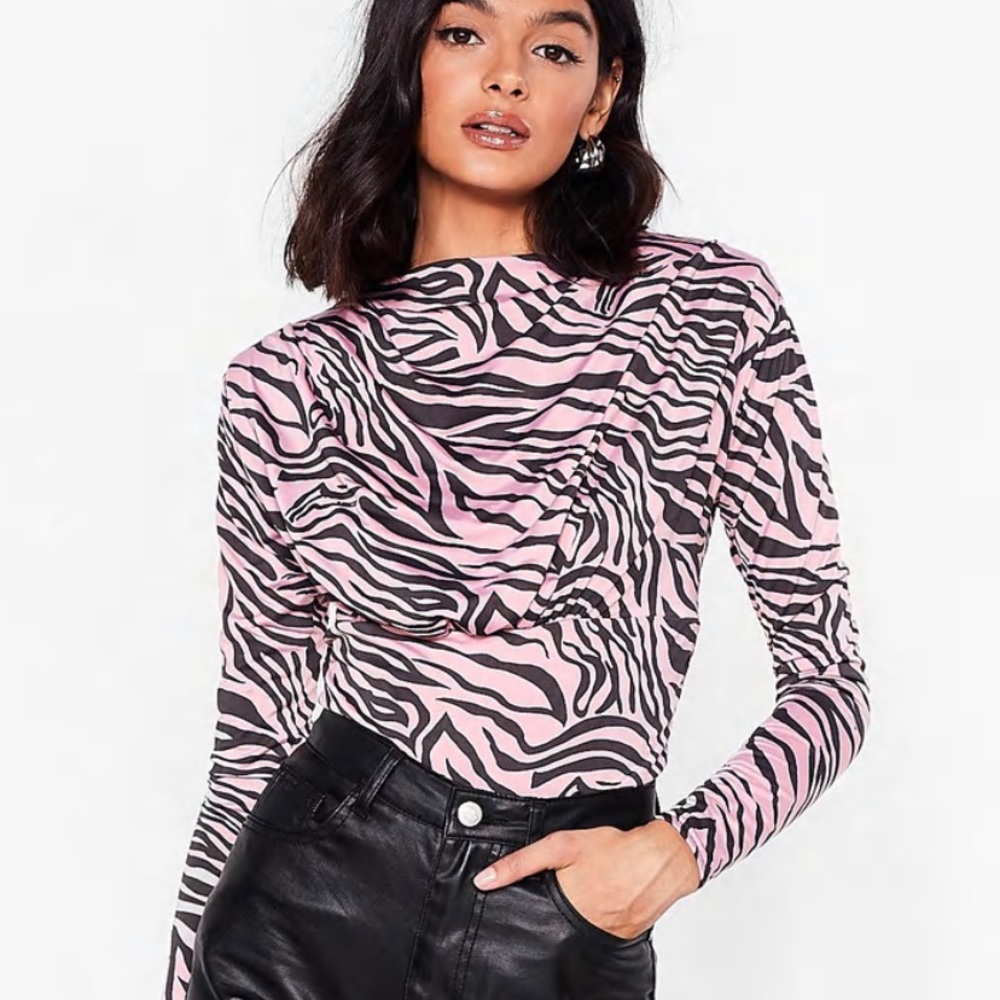 Nasty Gal Zebra High Cowl Neck Top